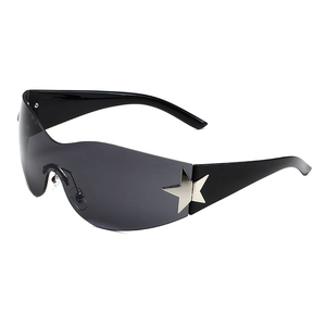 Lunettes De Soleil Shield Sans Monture UV400 Une Pièce Lentille PC Enveloppantes Avec Décoration Étoile Métallique Mode Y2K Pour Cyclisme Extérieur Unisexe