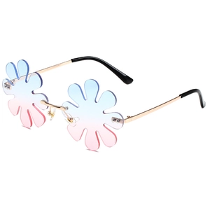 Chic rimless flower-shaped sunglasses with pink blue gradient lenses and gold temples
