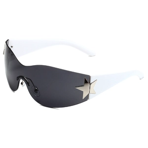 Lunettes de soleil bouclier Y2K avec verres gris et monture blanche à étoiles
