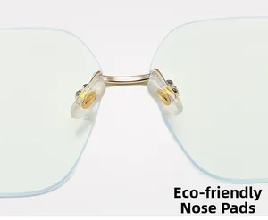 Detailed close-up of golden metal bridge and eco-friendly silicone nose pads for glasses