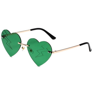 Saint Patrick Day heart shaped green glasses with lightning pattern and gold frame