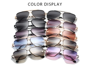 Color display of metal aviator sunglasses with gradient lenses in ten different shades