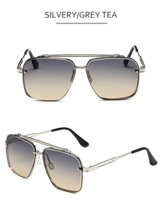Detail of silver double bridge aviator sunglasses with gradient grey tea lenses