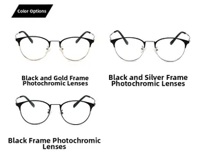 Détail des lunettes photochromiques demi-cerclées en noir doré, noir argenté et noir mat