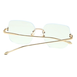 Fashionable rimless square blue light blocking glasses with stylish gold metal temples