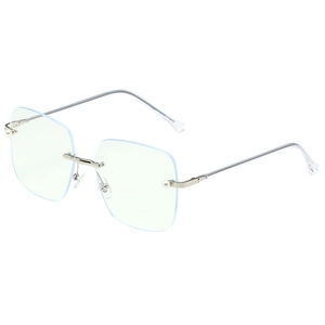 Rimless Square Anti Blue Light Glasses With Artificial Pearl Decor Metal Frame Retro Fashion Eyeglasses For Women Clear Lens
