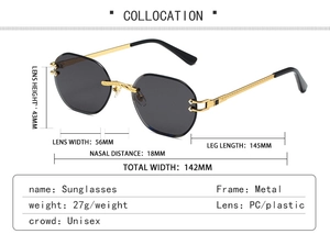 Detailed size parameters of unisex rimless metal sunglasses with octagonal PC lenses