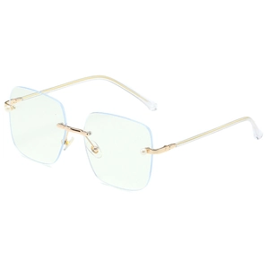 Frameless square blue light glasses with gold metal frame and white pearl decorations
