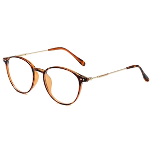 Detail of vintage round tortoise frames and slim gold metal temples with resin tips