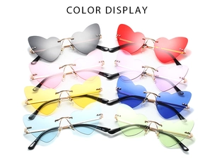 Multiple color options for rimless heart-shaped sunglasses with metal temples