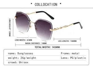 Tableau des tailles détaillé pour lunettes de soleil sans monture avec dimensions