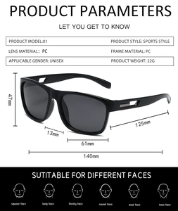 Tableau de dimensions détaillé pour lunettes de soleil sport polarisées légères en PC