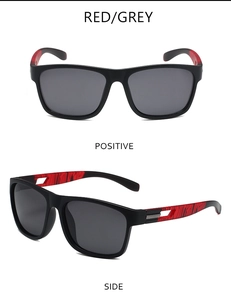 Lunettes de soleil de sport polarisées avec monture rouge et noire en vues avant et latérale