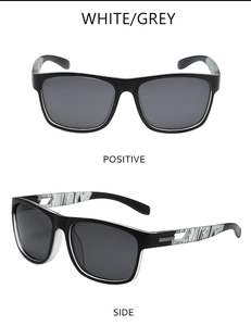 Vues frontale et latérale de lunettes de soleil de sport polarisées noires à verres gris