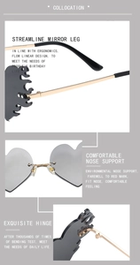 Détails des charnières métalliques et branches ergonomiques des lunettes cœur sans monture