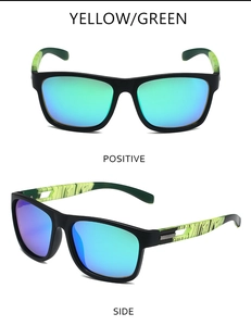Lunettes de sport polarisées avec monture noire mate et branches marbrées jaune-vert