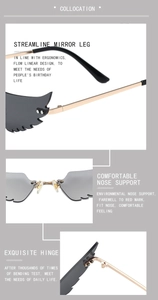 Detail of wing-shaped sunglasses with metal hinges, ergonomic temples and soft nose pads