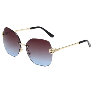 Rimless gradient metal sunglasses with golden cheetah emblem on the temple arm