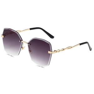 Lunettes De Soleil Sans Monture Verres Dégradés Géométriques Métal Branches Ajourées Protection UV400 Vintage Femmes