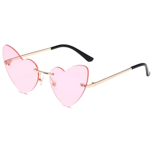 Frameless heart shaped sunglasses with pink gradient lenses and golden metal frame