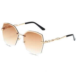 Lunettes de soleil sans monture avec verres dégradés et branches dorées en forme hexagonale