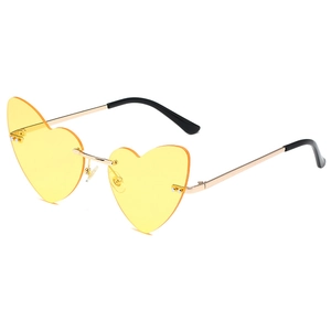Fashionable rimless heart shaped sunglasses with yellow lenses and golden metal frame
