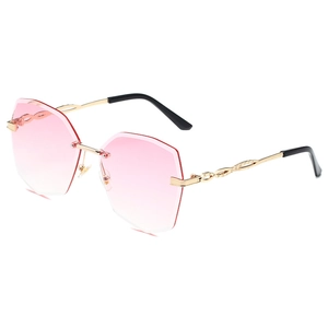 Lunettes de soleil sans monture pour femmes avec verres dégradés roses et branches dorées