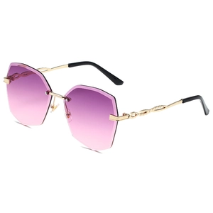 Lunettes de soleil vintage sans monture avec verres dégradés violets et branches dorées