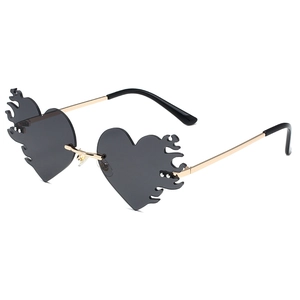 Lunettes De Soleil Coeur Flamme Sans Monture Métal UV400 Tendance Fête Festival Rave Unique Pour Femmes Hommes