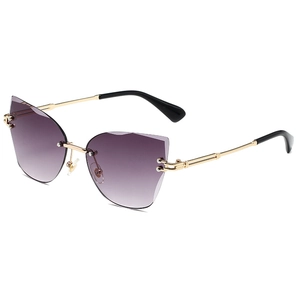 Fashion Rimless Cat Eye Sunglasses Gold Metal Frame Gradient PC Lens UV400 Protection Trendy Outdoor Eyewear For Women