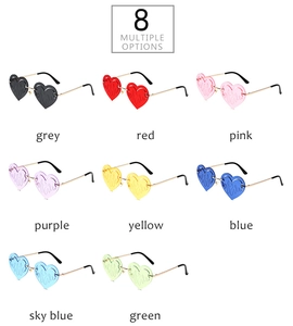 Collage of heart flame sunglasses in eight colors with detailed metal temples