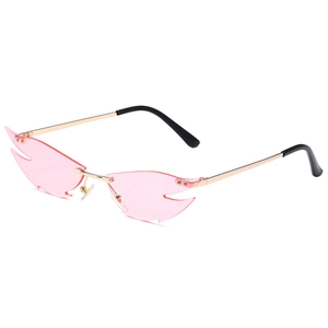 Pink flameless cat-eye sunglasses with gold metal frame and unique fire-shaped lenses
