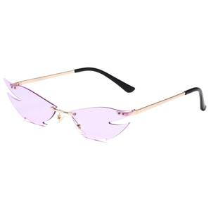 Fashionable rimless purple flame cat-eye sunglasses with gold metal frame for women