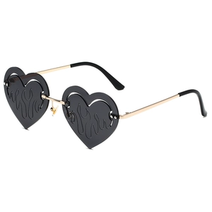 Heart Shaped Sunglasses Rimless Flame Pattern UV400 Protection Metal Frame Novelty Party Fashion For Women