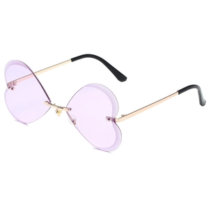 Lunettes de soleil cœur sans monture rétro avec verres violets et monture dorée