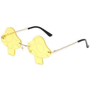 Fashionable mushroom-shaped yellow sunglasses with gold metal frame for party and beachwear