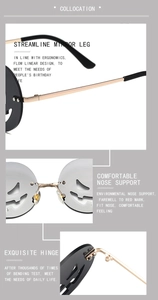 Detail of pumpkin-shaped sunglasses showing reinforced metal hinges and ergonomic nose pads