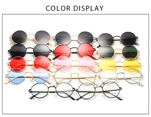 Matrix display showing 14 color options of retro round punk sunglasses with metal frames