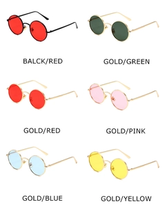 Collection of retro round punk sunglasses with metallic frames in multiple lens colors