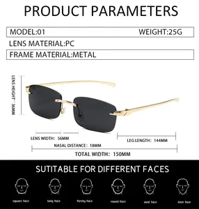Detailed size chart of rimless leopard head sunglasses with metal frame dimensions