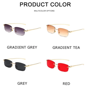 Frameless sunglasses collection featuring golden leopard accents in four gradient colors