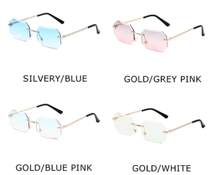 Set of four rimless octagonal sunglasses featuring gradient lenses and metal temples