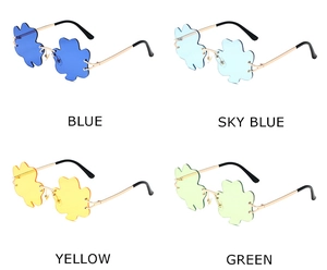 Four color variants of rimless clover-shaped sunglasses with slim gold metal temples