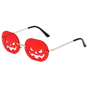 Pumpkin Sunglasses Rimless Metal Frame Jack-O-Lantern Cutout Halloween Party Novelty Eyewear UV400 For Women Men