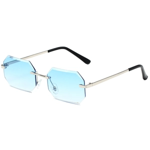 Octagonal Rimless Sunglasses Metal Frame Gradient Lens Fashion UV400 Eye Protection Outdoor Travel Unisex Trendy