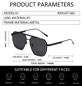 Detailed size chart of aviator style metal sunglasses with precise frame measurements