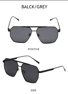 Detailed front and side view of pilot sunglasses with double bridge and metal frame