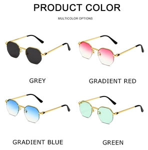 Retro octagon semi-rimless sunglasses in four colors: grey, red, blue, and green