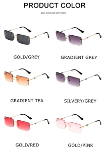 Six colors of rimless square metal sunglasses with gradient lenses and gold-tone temples