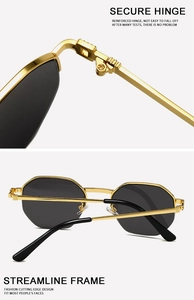 Close-up of durable reinforced hinges and metallic structure of half-rim sunglasses